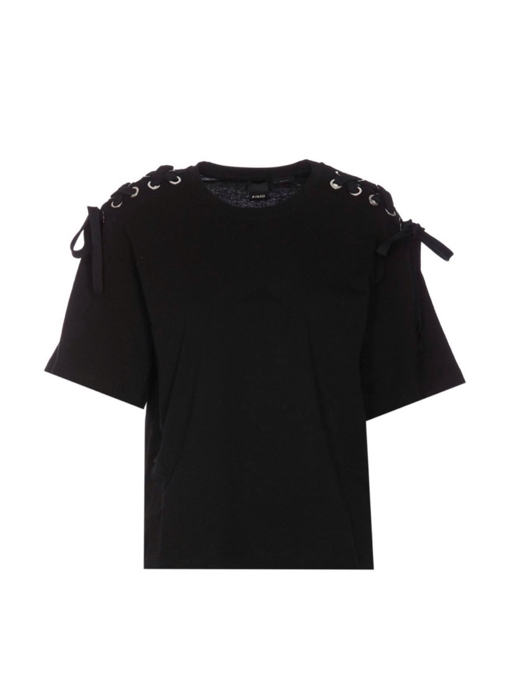 Very J Black Lace Up Sleeve Eyelet Cropped Top Alternative Style Tee Size Small